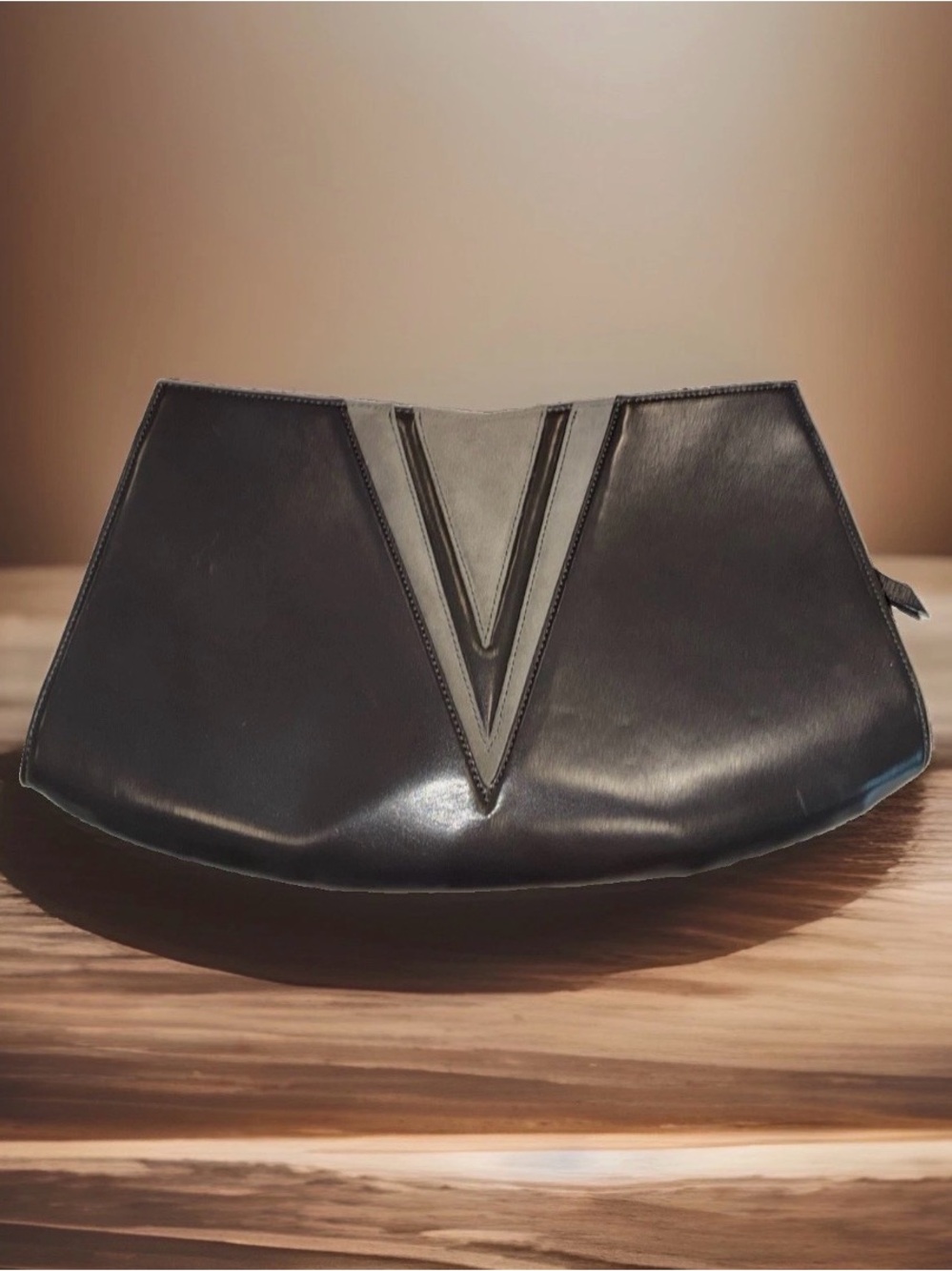 Philippe Model 90s Grey Leather Colorblock V-Detail Clutch